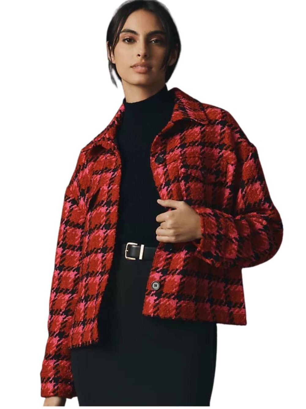 Anthropologie Sanctuary Shacket Plaid Long Sleeve Red Size Medium